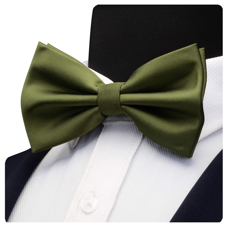 GUSLESON Mens Solid Olive Green Bow Tie Wedding Pre-tied Bowtie and Pocket Square Cufflink Set (0570-28) - Image 4